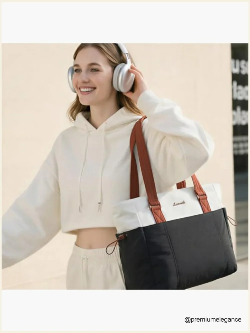 Puffy Tote Bag with Cup Holder, Quilted Laptop Bag 15.6